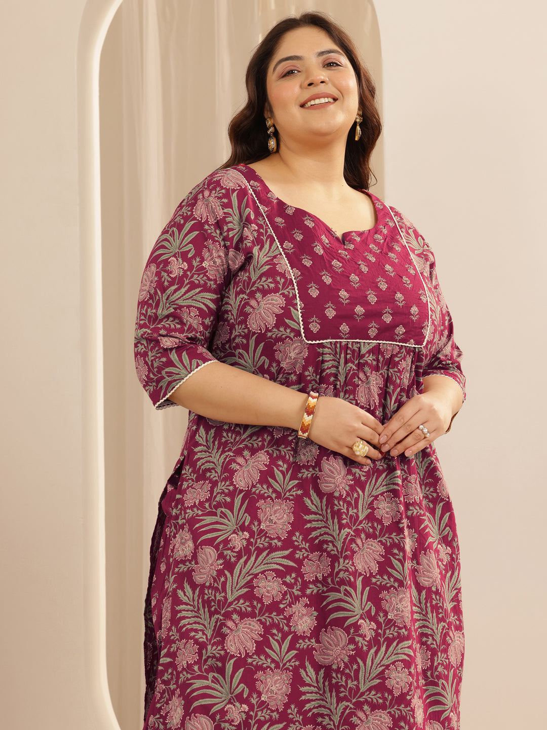  Plus Size Pink Printed Cotton Straight Suit Set With Dupatta 