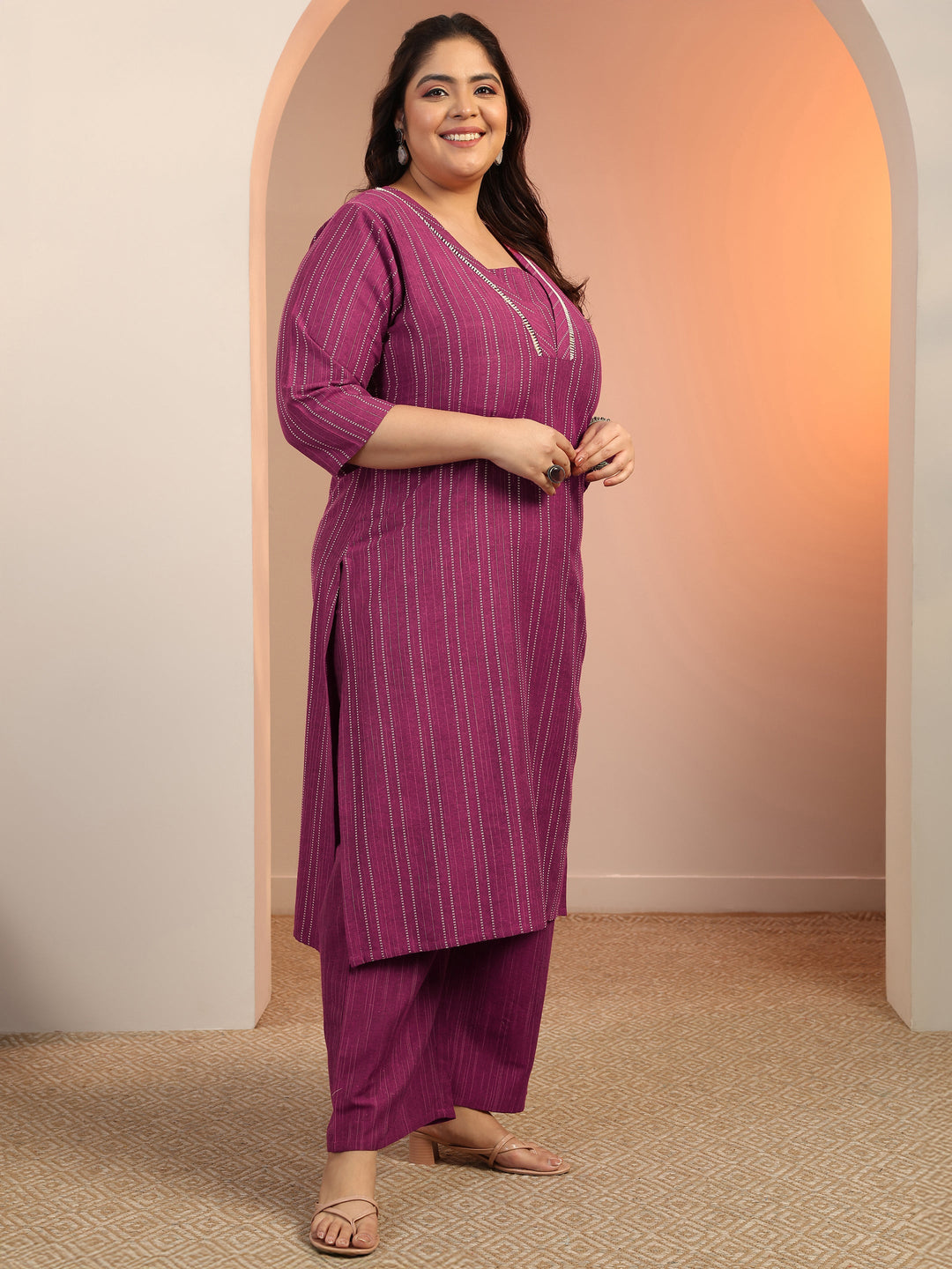  Plus Size Magenta Pink Woven Design cotton blend Straight Suit Set With Dupatta 