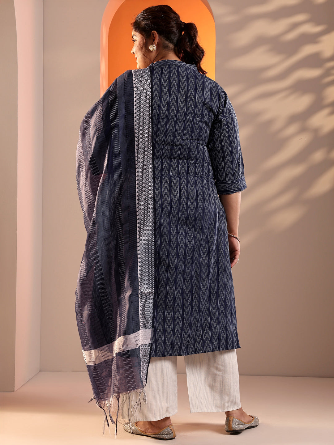  Plus Size Blue Woven Design Cotton Blend Straight Suit Set With Dupatta 