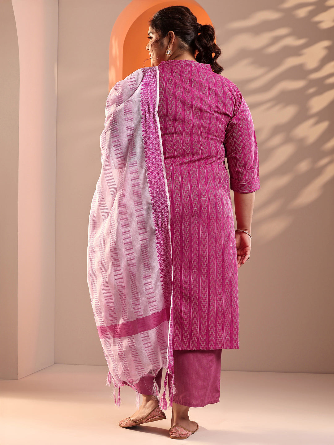  Plus Size Pink Woven Design Cotton Blend Straight Suit Set With Dupatta 