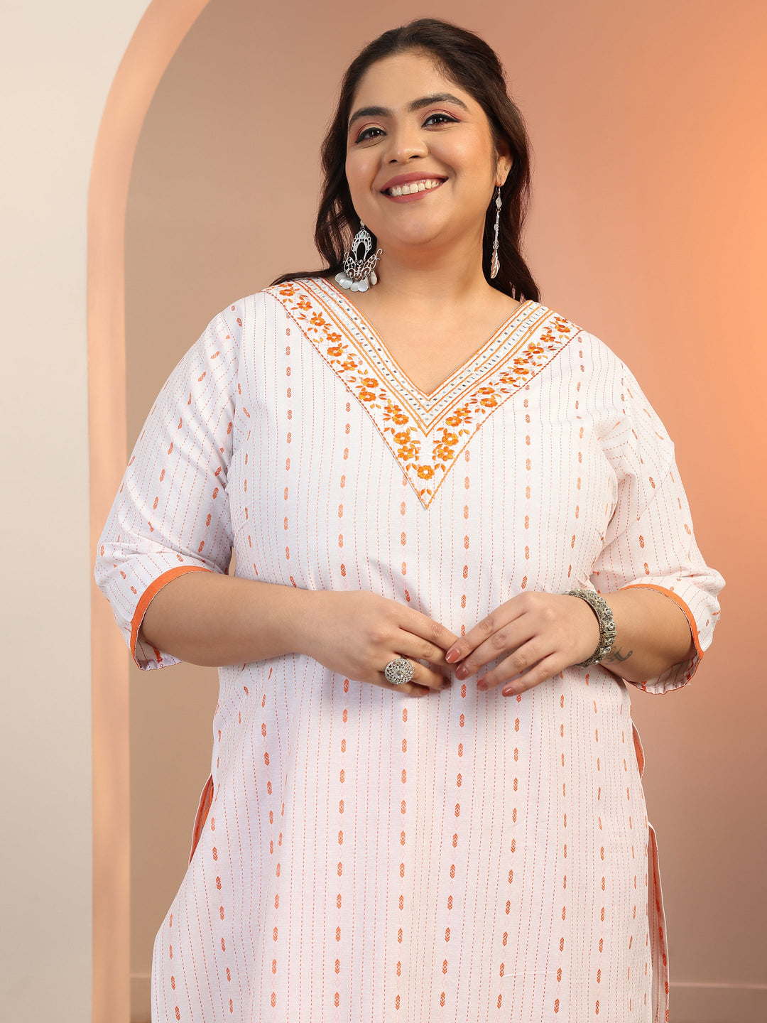  Plus Size White Woven Design cotton blend Straight Suit Set With Dupatta 