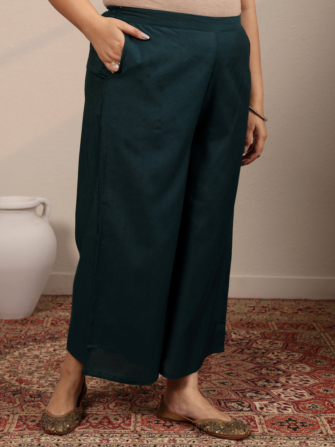  Plus Size Teal Woven Design Silk Blend Straight Suit Set With Dupatta 