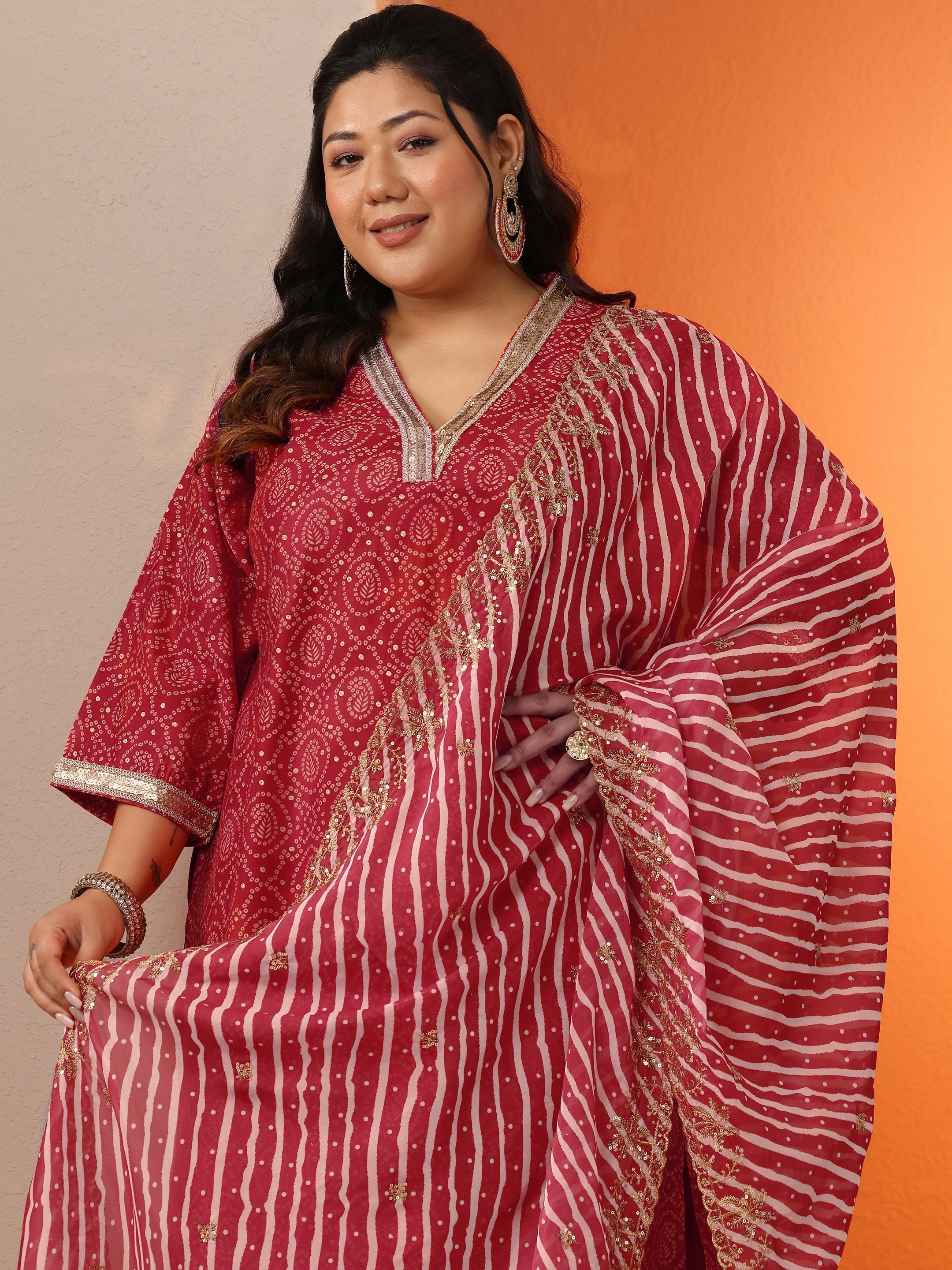 libas Plus Size Red Printed Silk Blend Straight Suit Set With Dupatta-picture-58