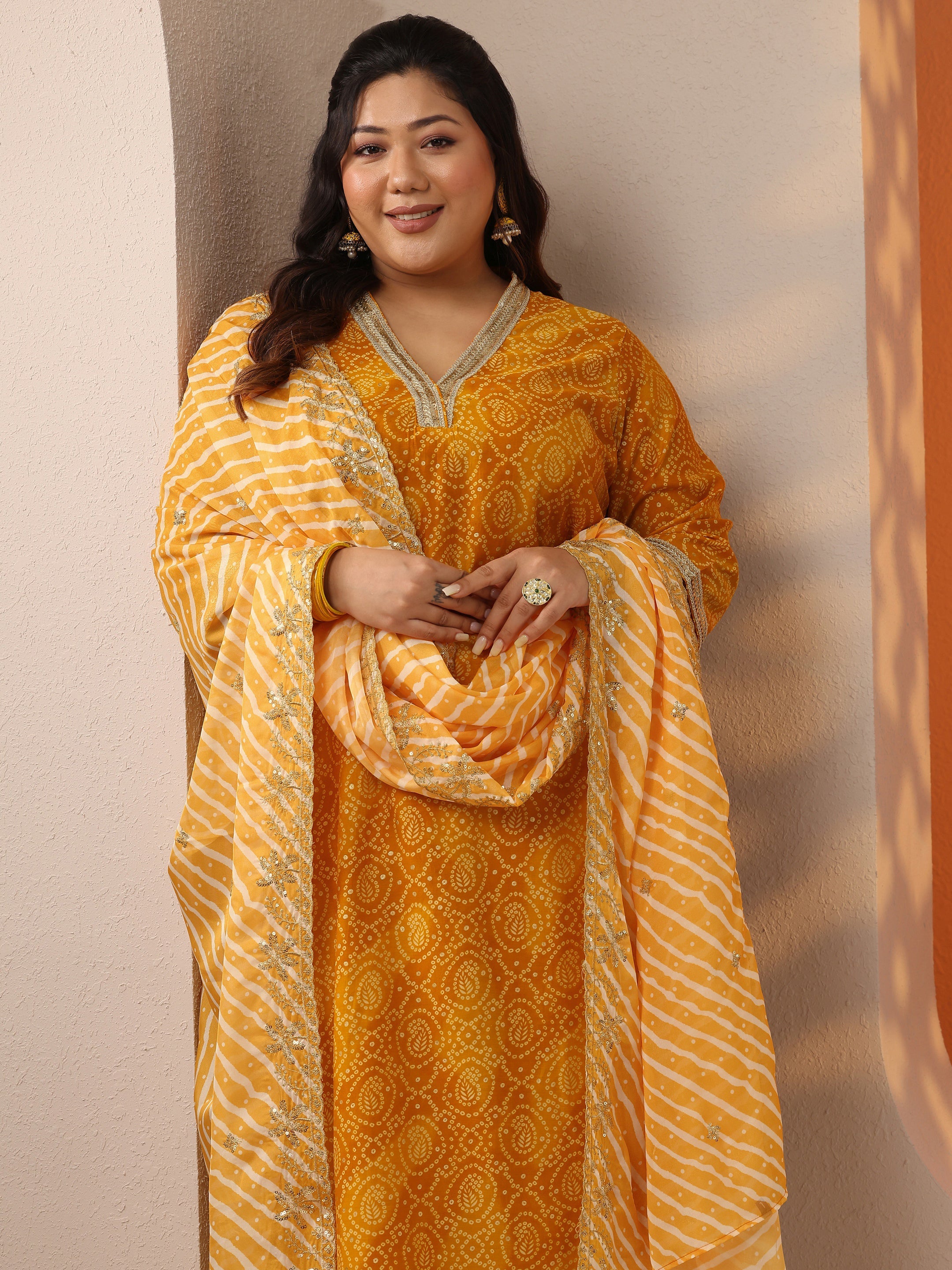 libas Plus Size Yellow Printed Silk Blend Straight Suit Set With Dupatta-picture-19