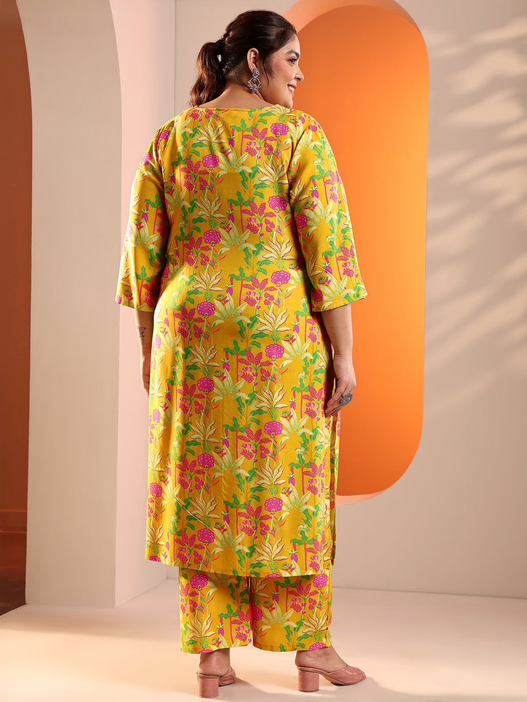  Plus Size Yellow Printed Rayon Co-Ord Sets 