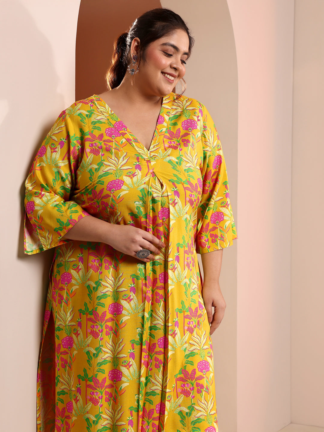  Plus Size Yellow Printed Rayon Co-Ord Sets 