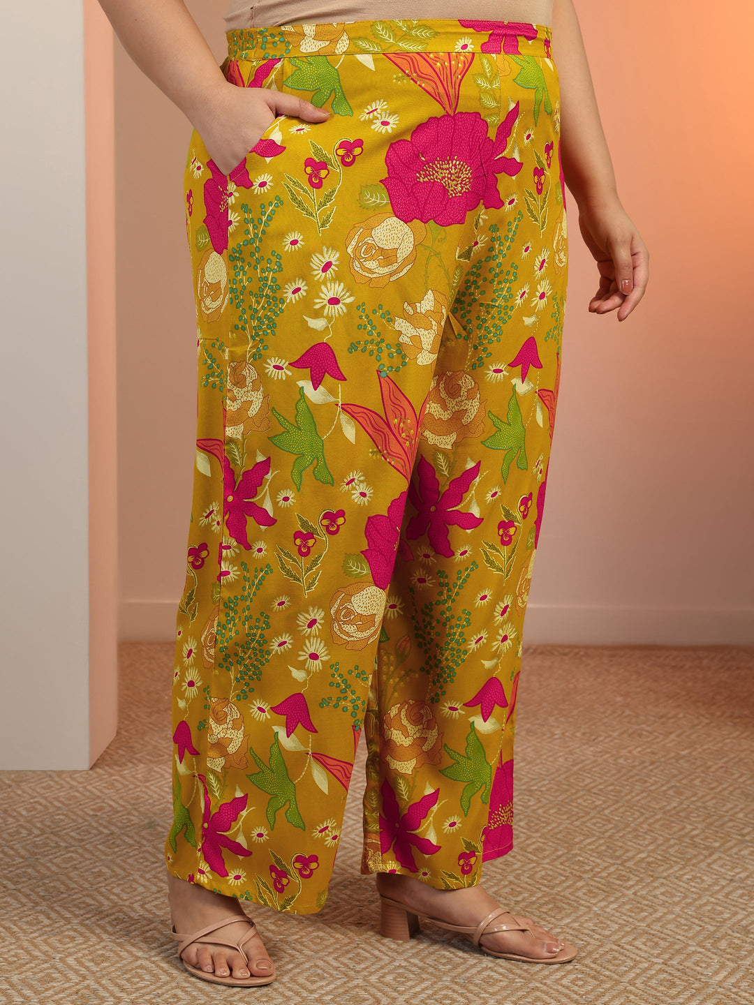  Plus Size Mustard Printed Rayon Co-Ord Sets 