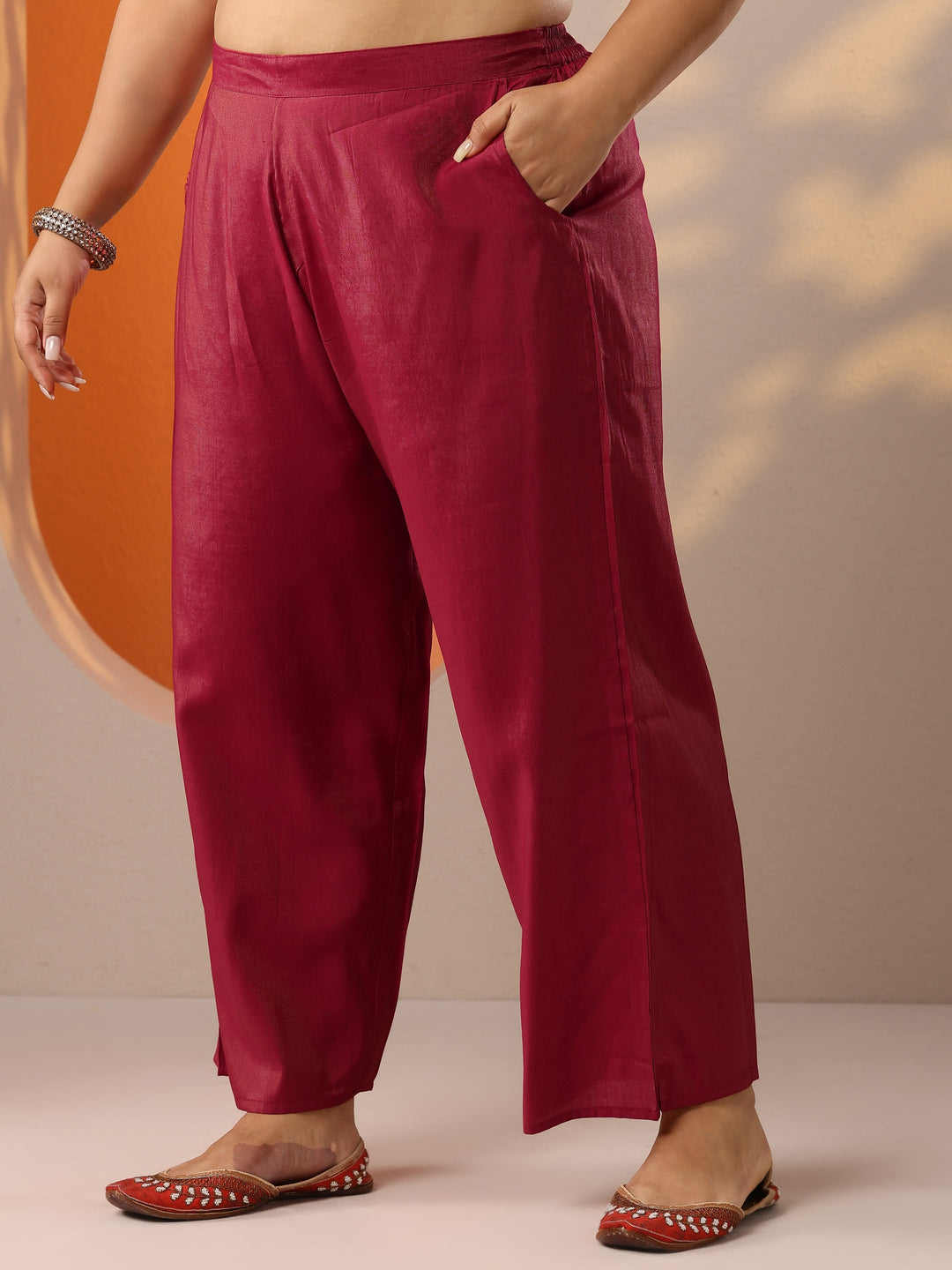  Plus Size Maroon Printed Silk Blend Straight Suit Set With Dupatta 