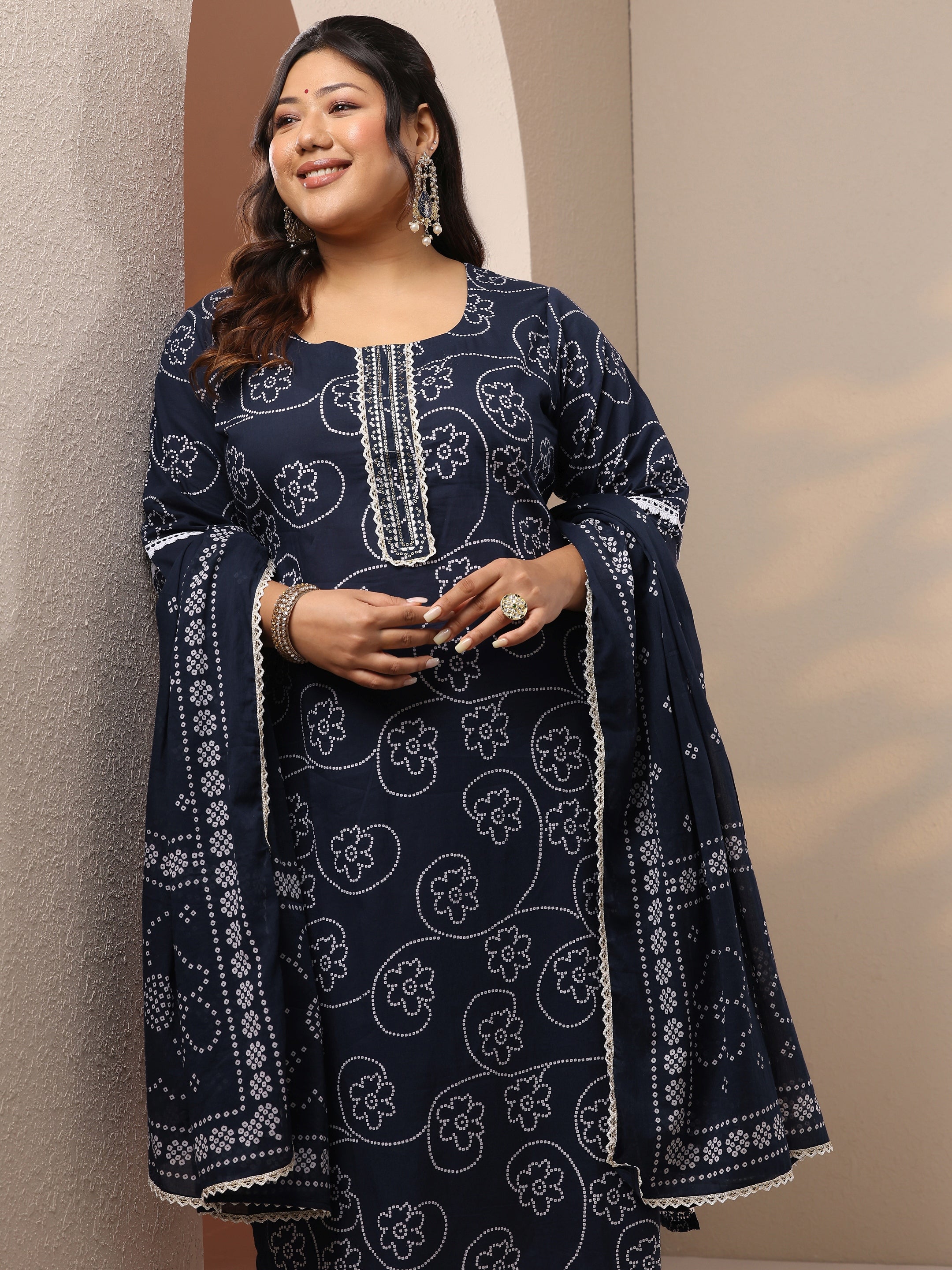 libas Plus Size Blue Printed Cotton Straight Suit Set With Dupatta-picture-33