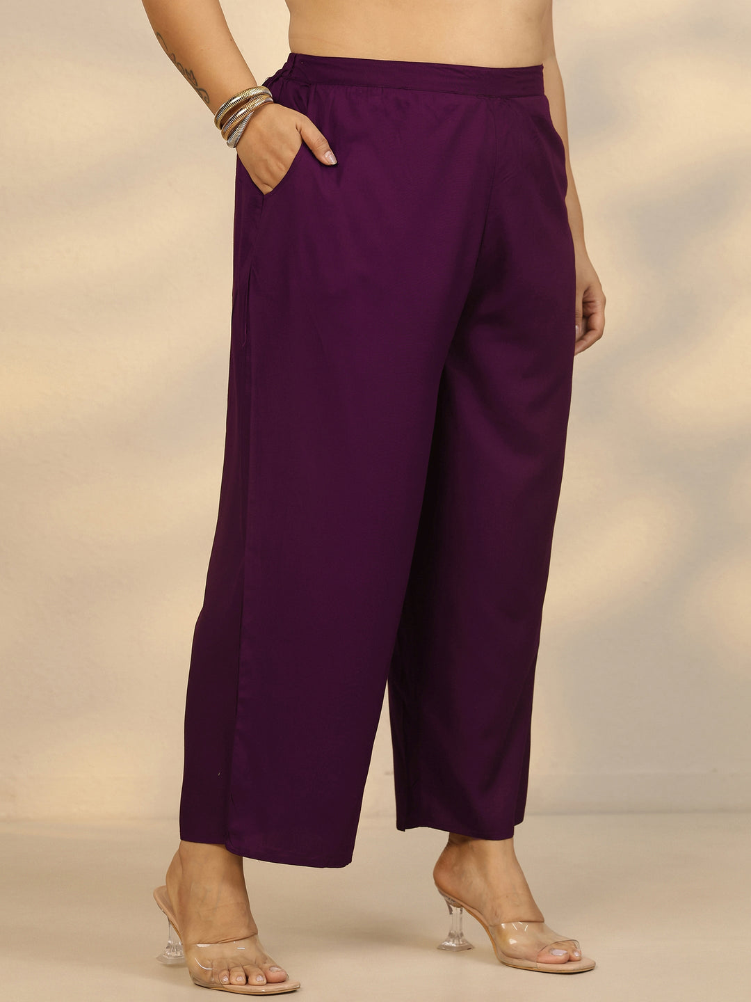  Plus Size Burgundy Embroidered Rayon Straight Kurta Set 