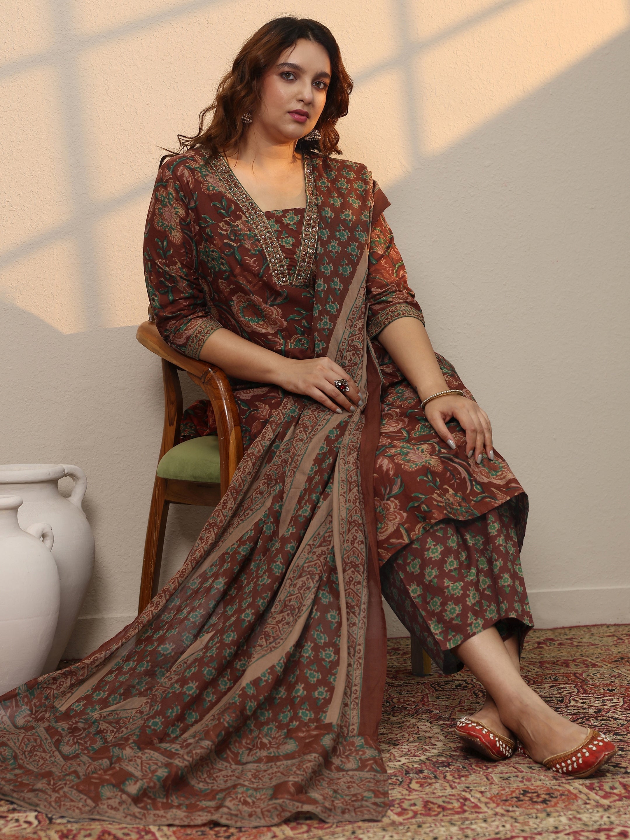 libas Plus Size Maroon Printed Cotton Straight Suit Set With Dupatta-picture-30