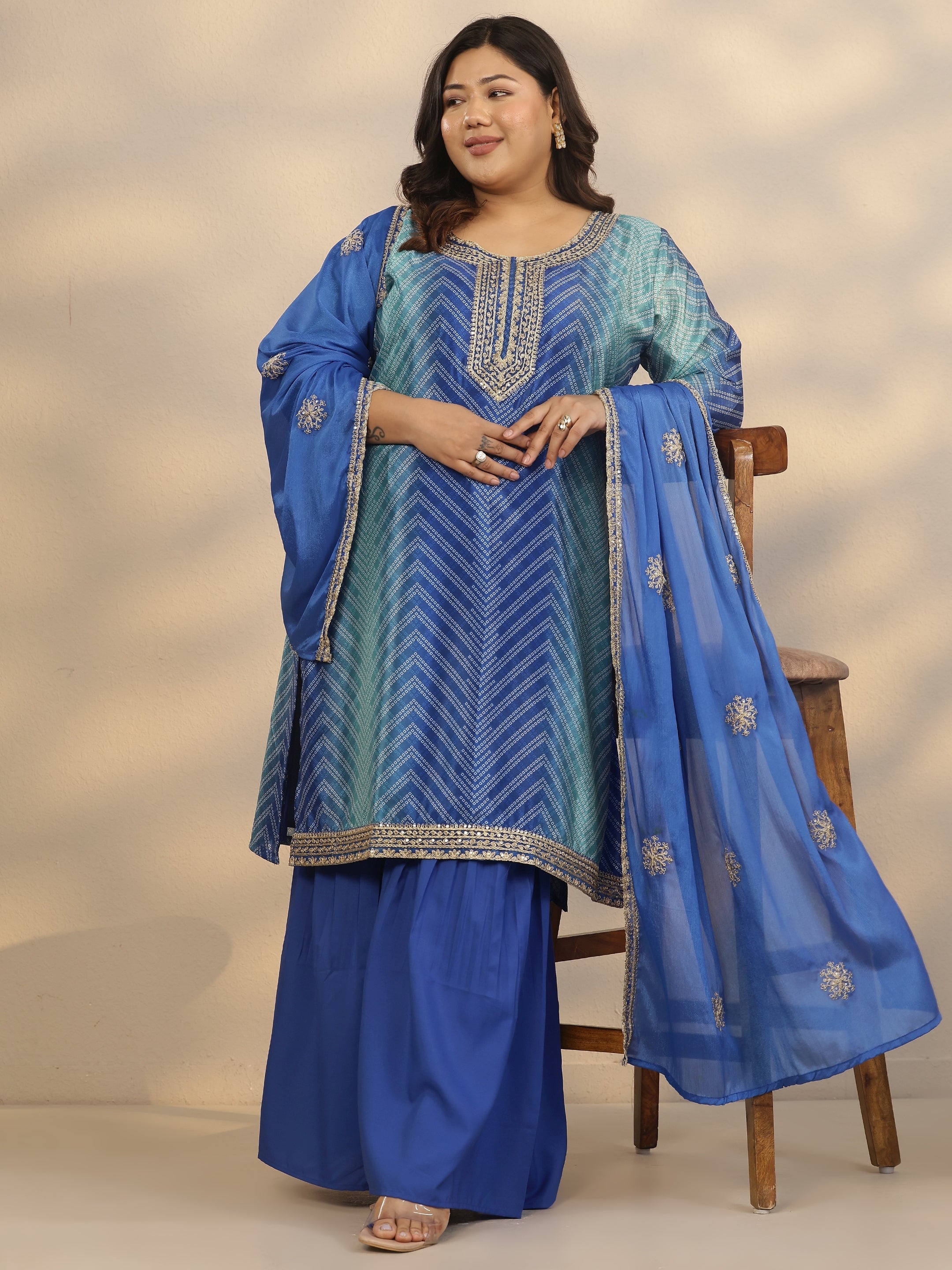 libas Plus Size Blue Printed Chinon Straight Suit Set With Dupatta-picture-42