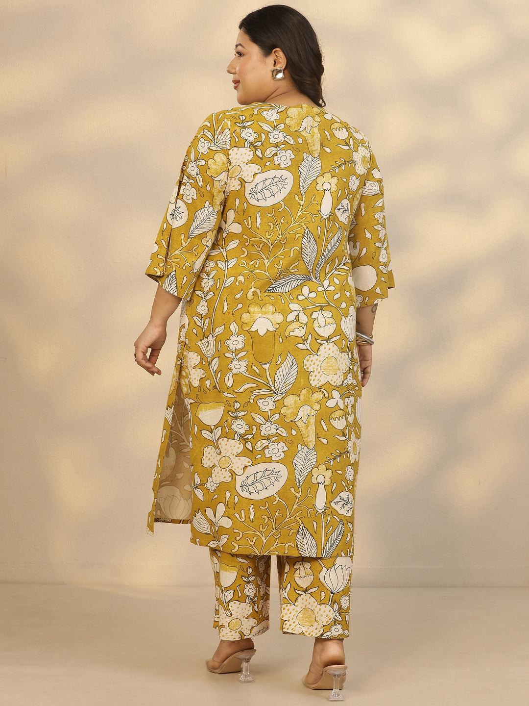 Plus Size Mustard Printed Cotton Co-Ord Sets 