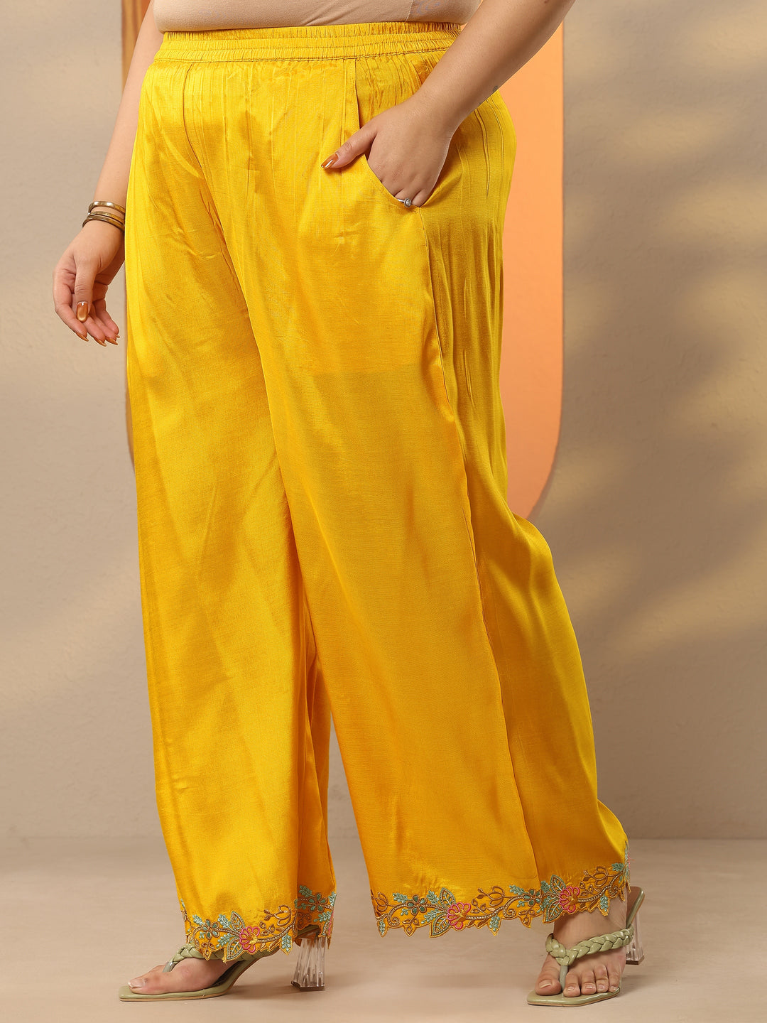  Plus Size Mustard Embroidered Organza A-Line Suit Set With Dupatta 