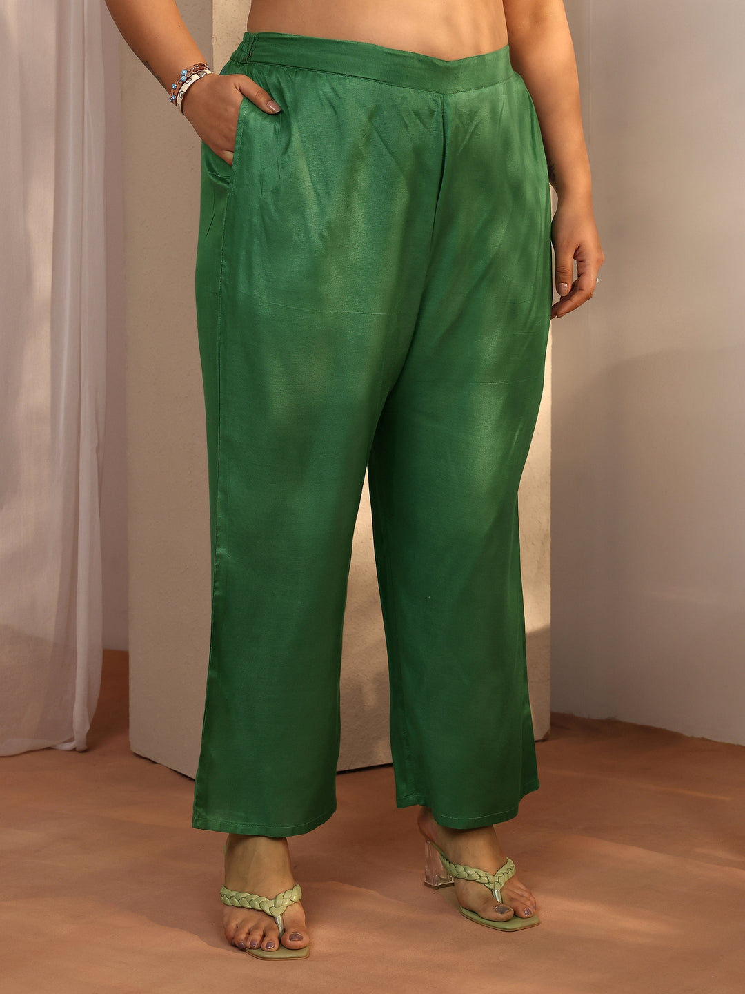  Plus Size Green Woven Design Silk blend Straight Suit Set With Dupatta 