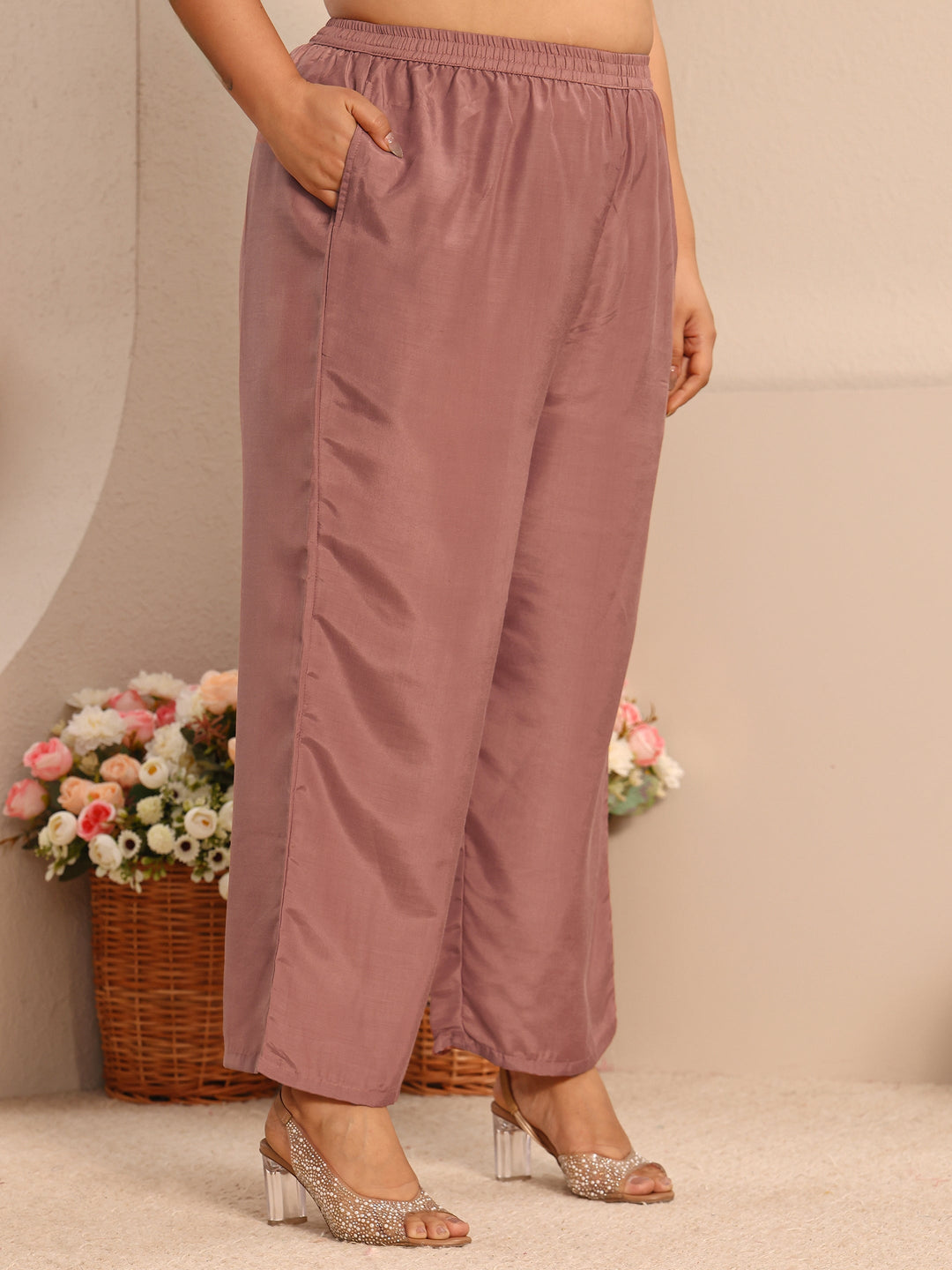  Plus Size Pink Embroidered Organza Straight Suit Set With Dupatta 