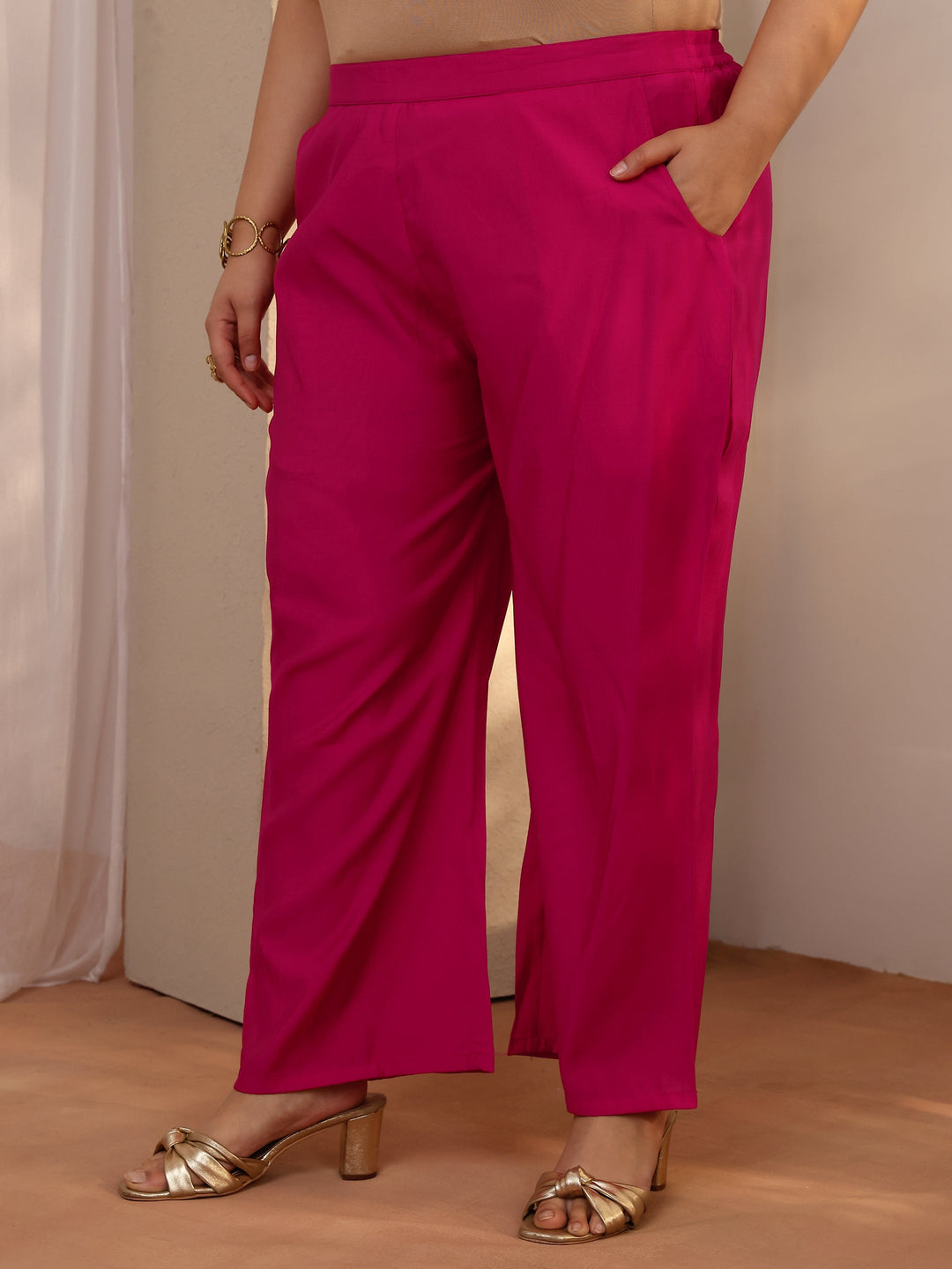  Plus Size Pink Printed Silk blend A-line Suit Set With Dupatta 