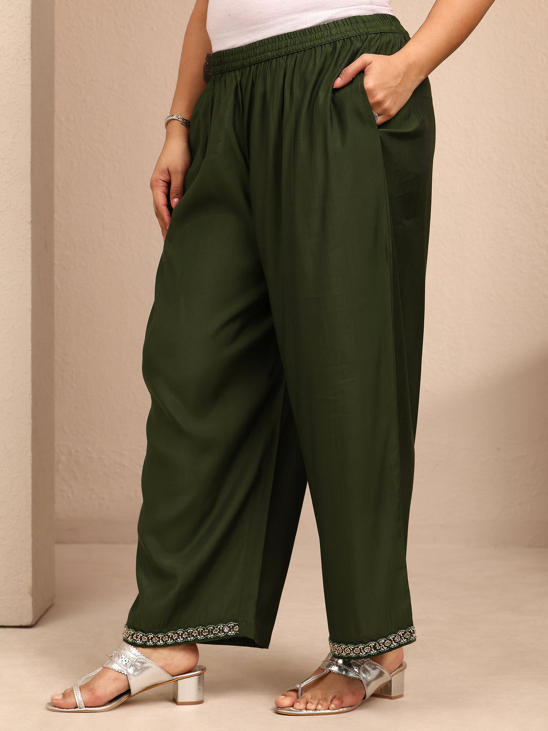  Plus Size Green Embroidered Plus Size Clothing Silk Blend Straight Suit Set With Dupatta 