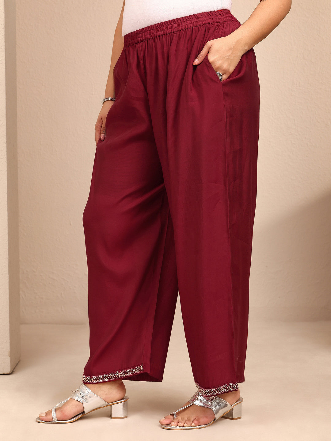  Plus Size Red Embroidered Plus Size Clothing Silk Blend Straight Suit Set With Dupatta 