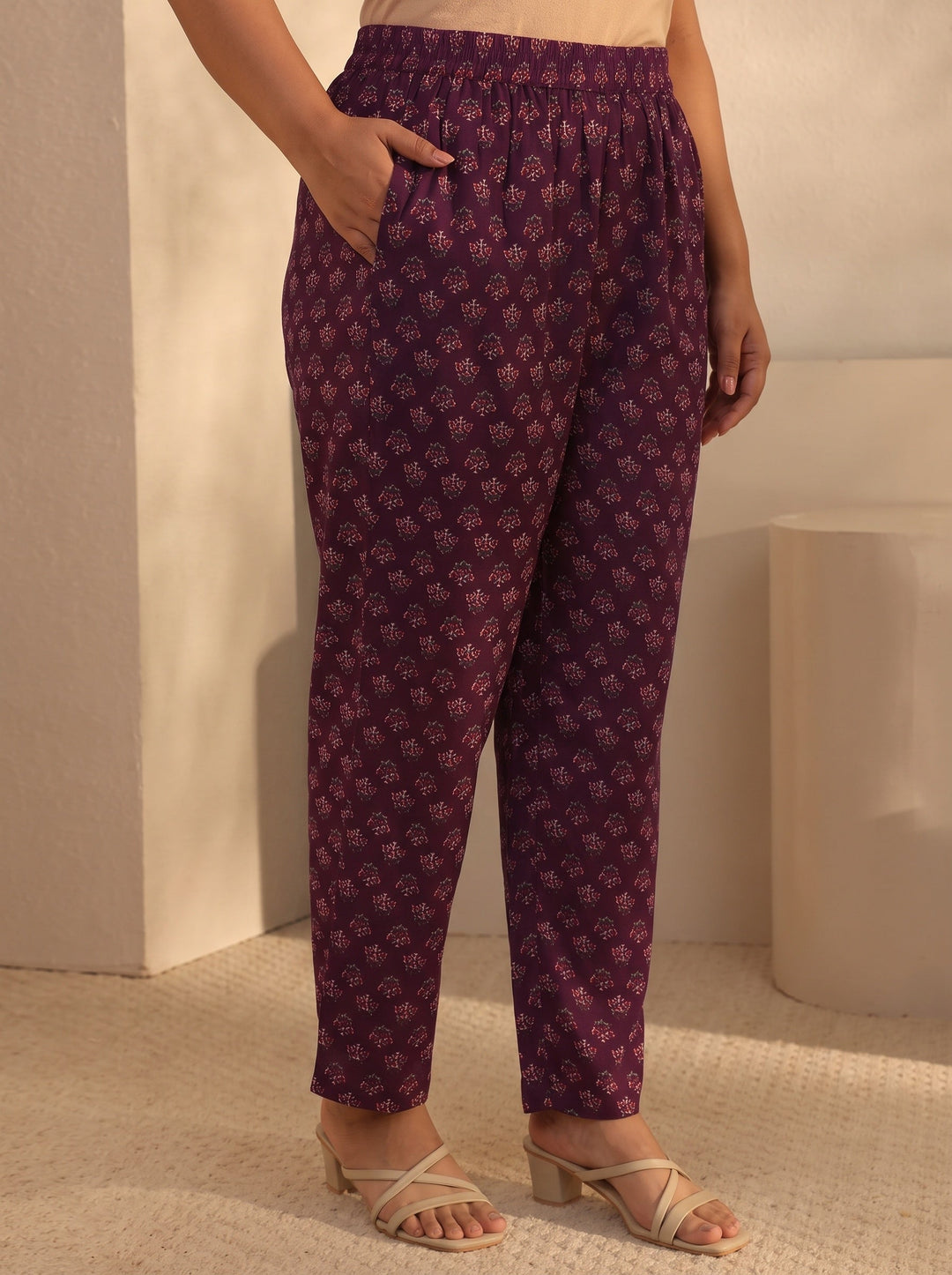  Plus Size Maroon Floral Printed Cotton Blend Straight Suits Set With Dupatta 
