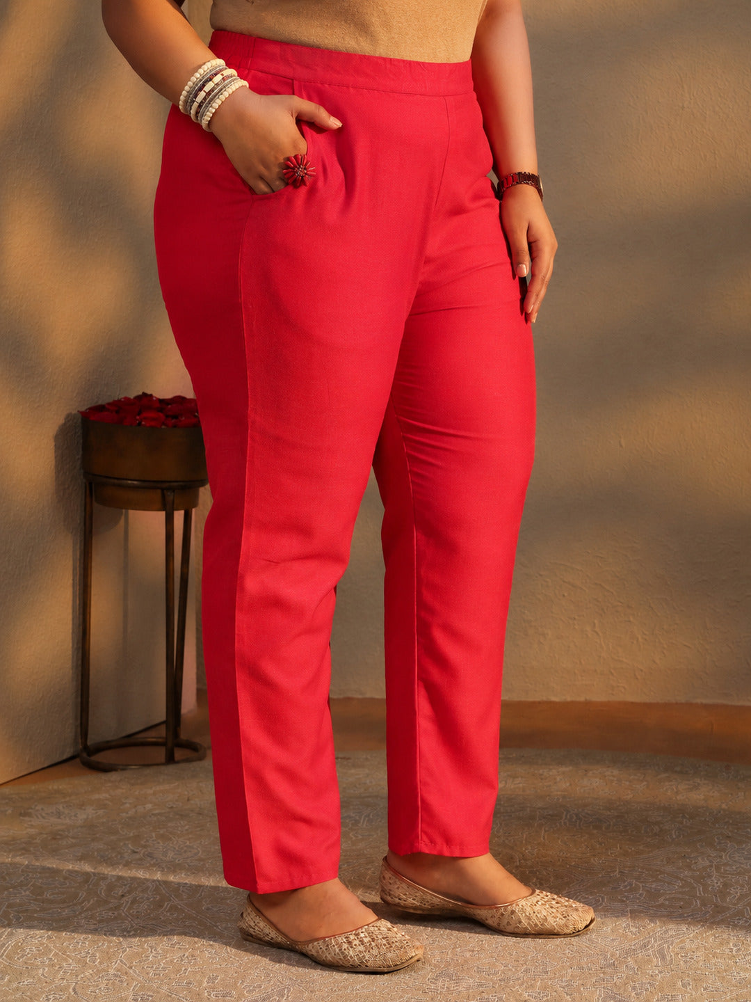  Plus Size Red Bandhani Printed Silk Blend Straight Suit Set With Dupatta 