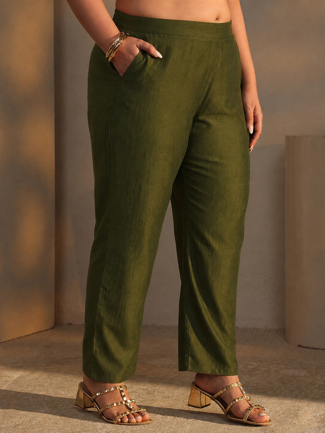  Plus Size Green Mirror Work Yoke Design Silk Blend Straight Kurta Set 