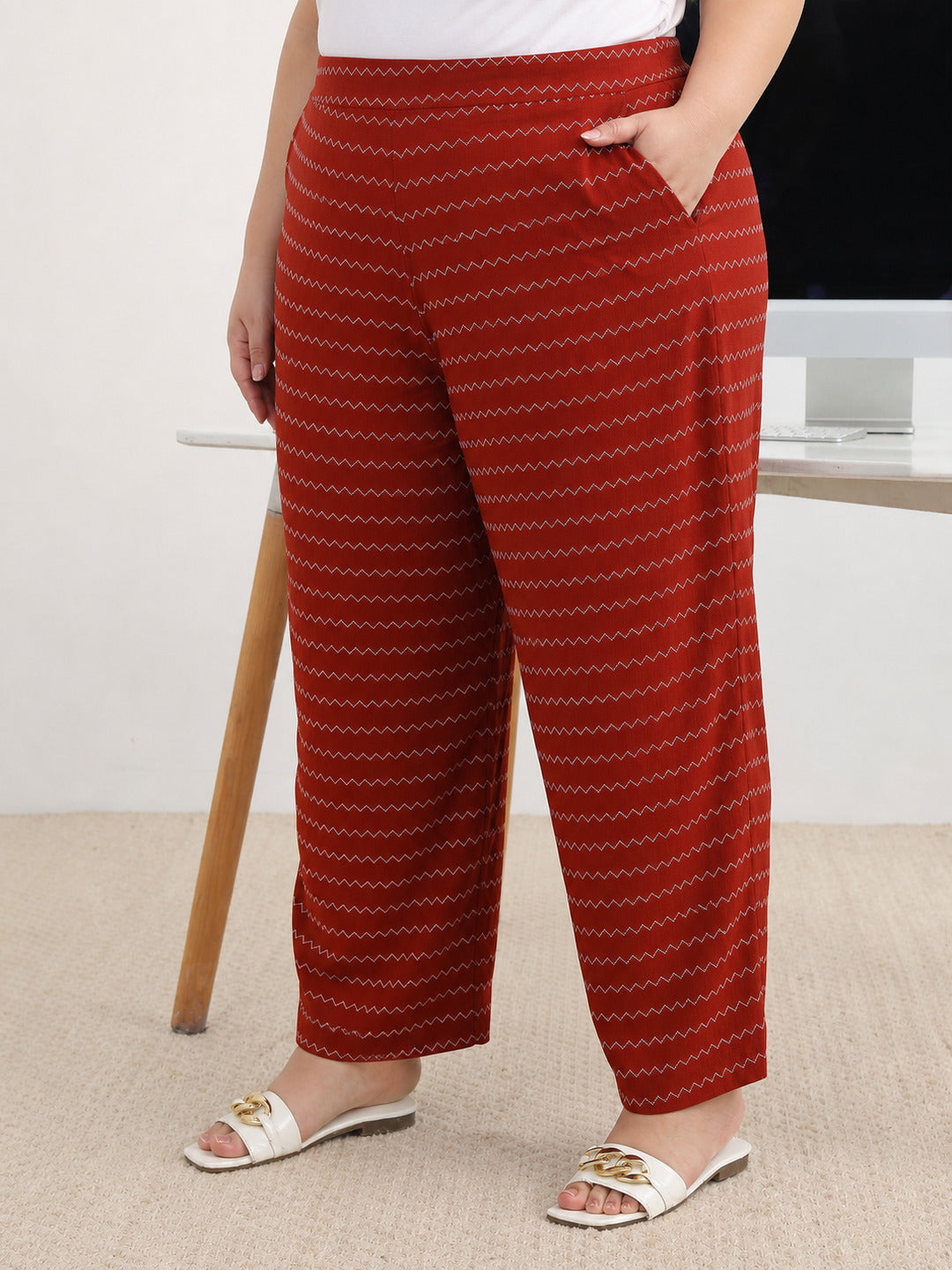  Plus Size Red Woven Design Cotton Blend A-Line Kurta Set 
