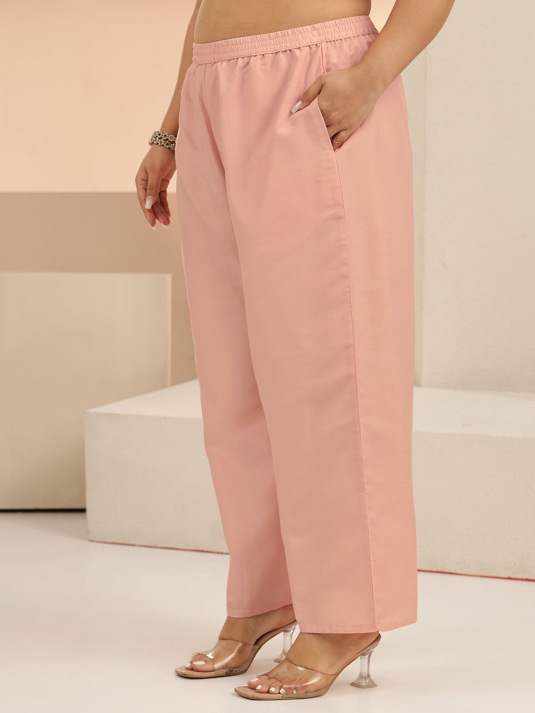  Plus Size Pink Paisley Zari Embellished Straight Suit Set 