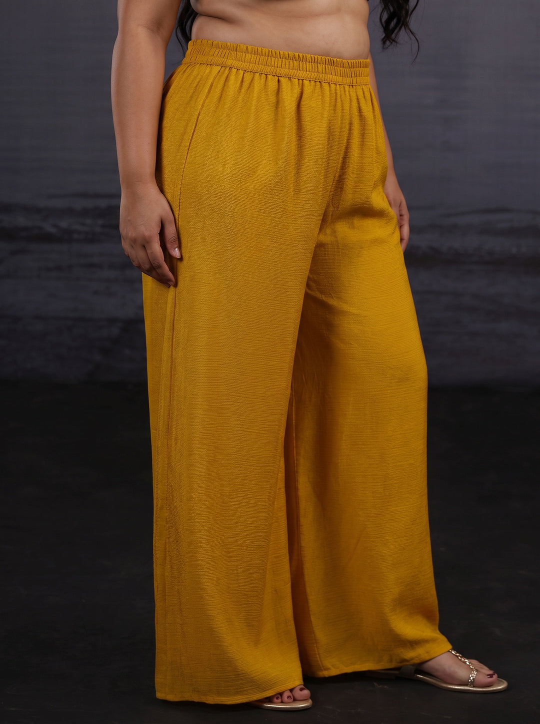  Plus Size Mustard Floral Embellished Chinon Palazzo Suit Set 