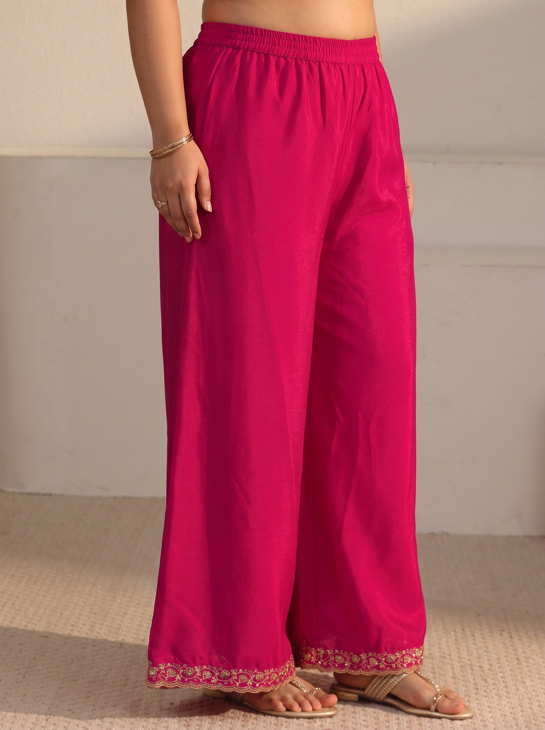  Plus Size Rani Pink Sequin Embellished Chinon Palazzo Suit Set 