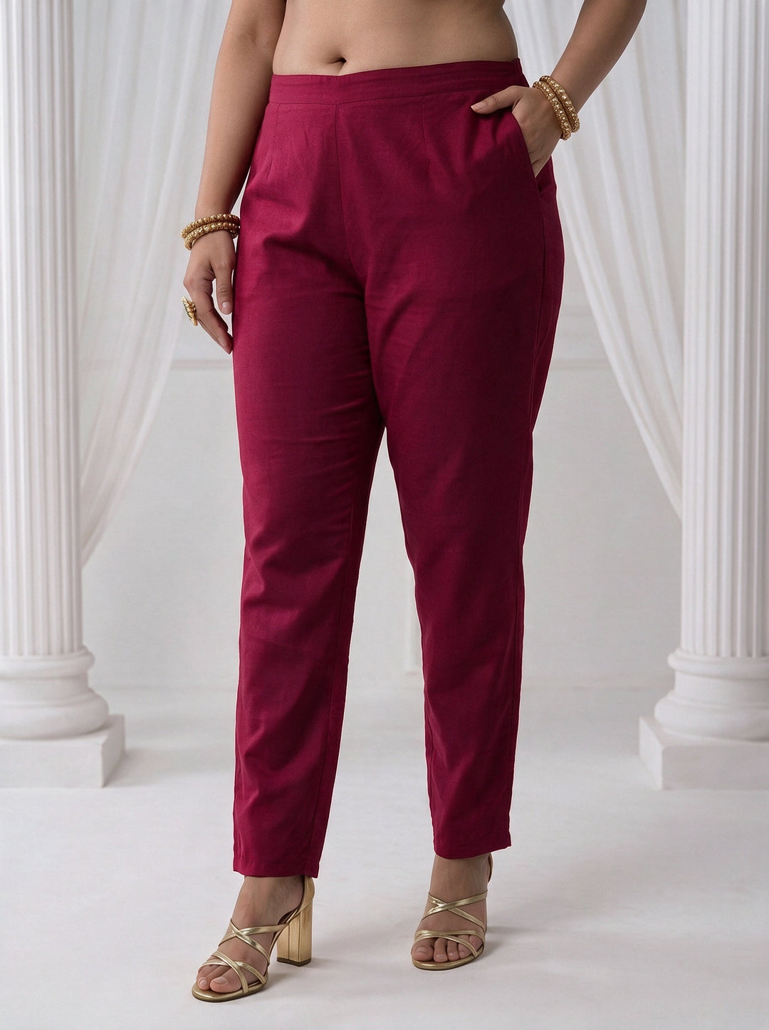  Plus Size Berry Pink Floral Embroidered Silk Blend Straight Suit Set 