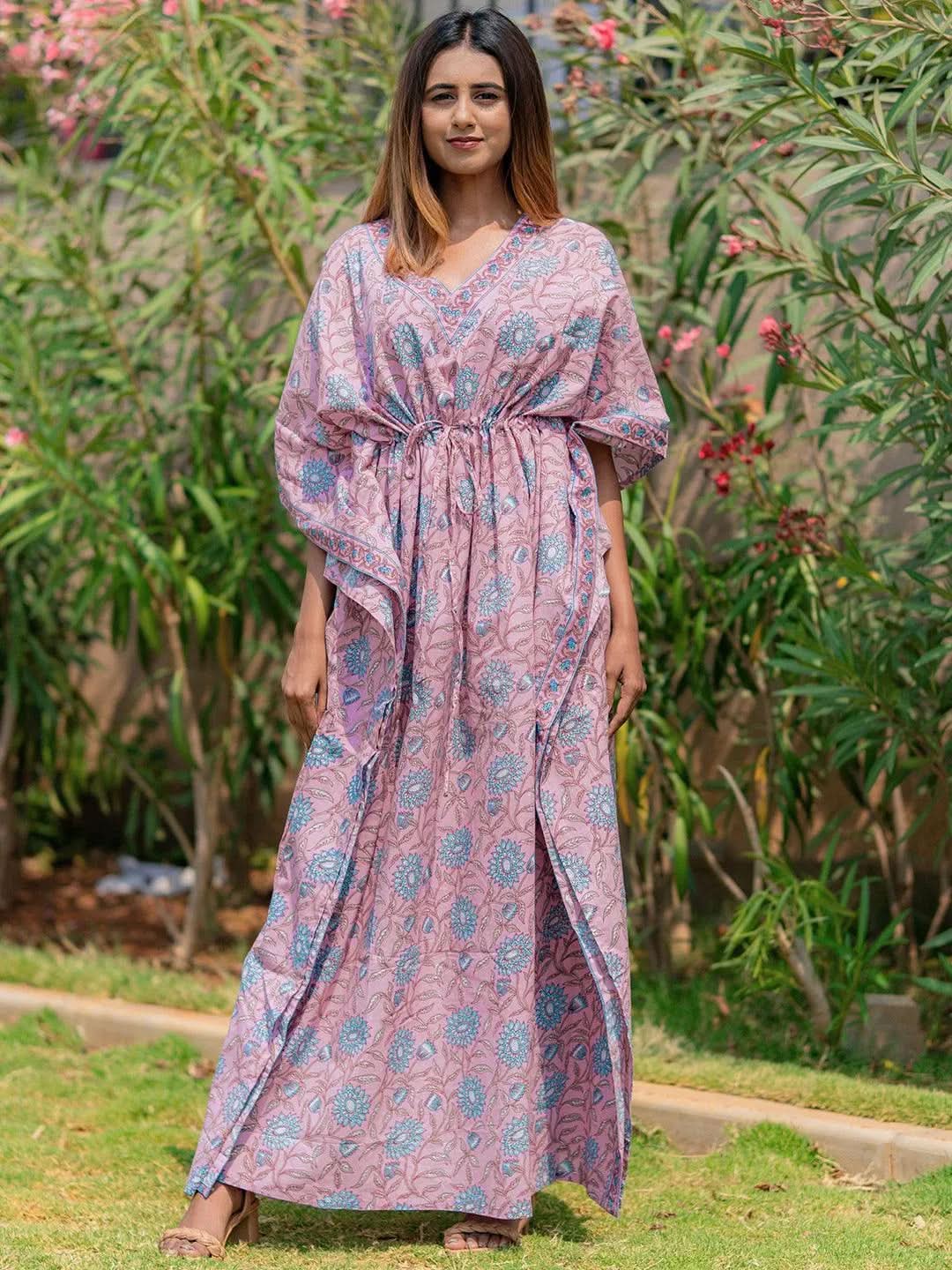 Lavender Printed Cotton Nightdress-image-6