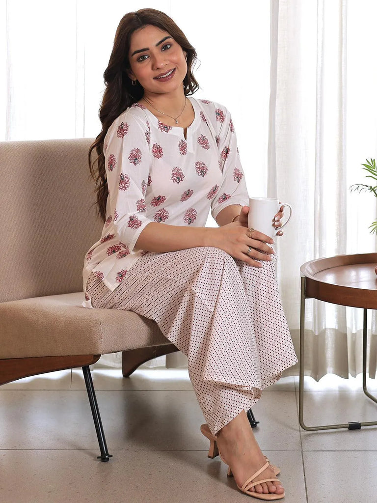 Libas Cream Printed Cotton Night Suits