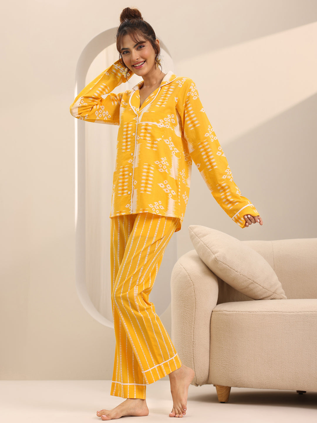  Yellow Printed Cotton Night Suits 