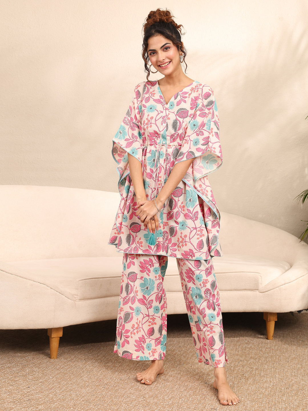  Off White Printed Cotton Night Suit 