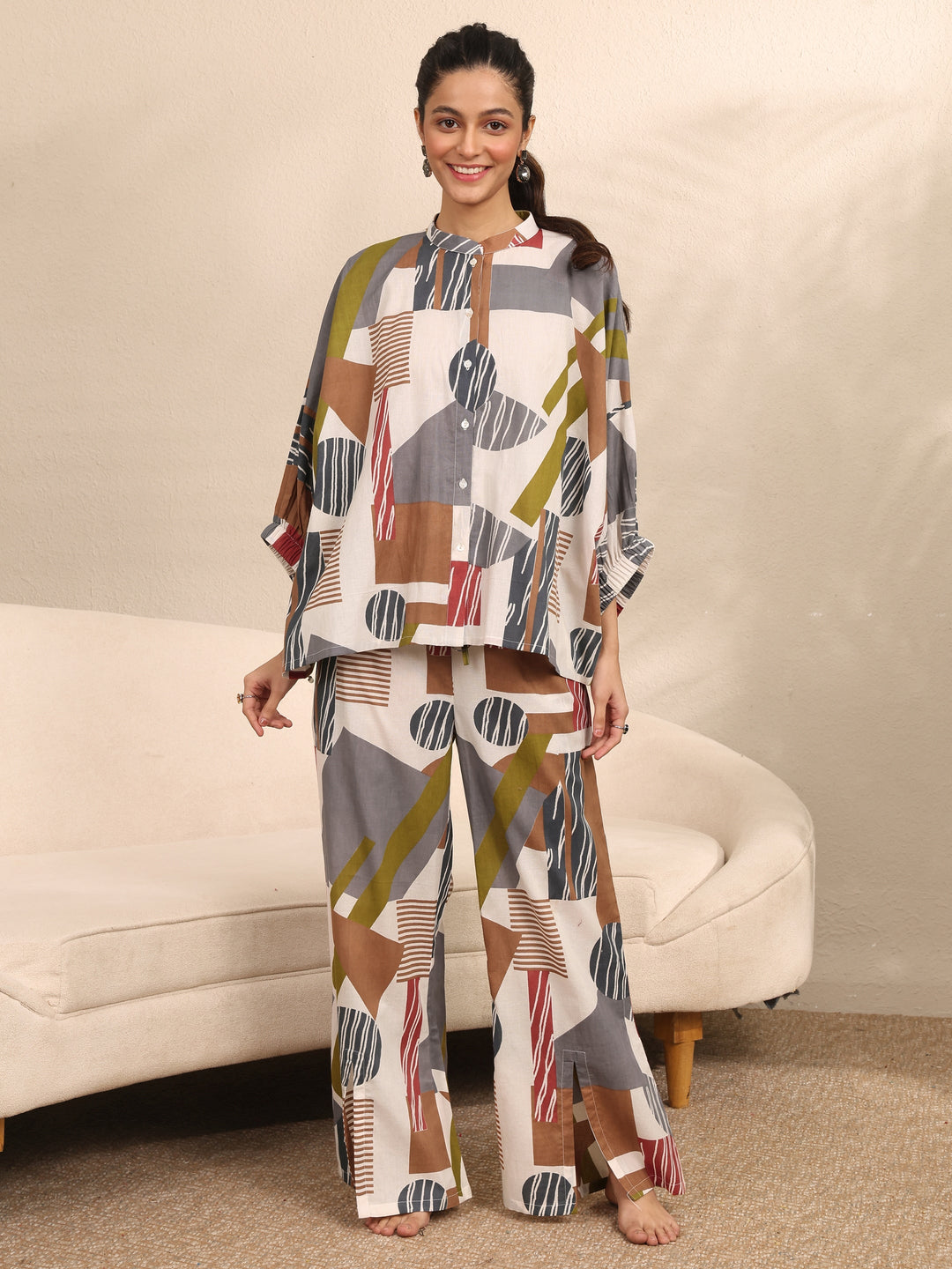  Multi Printed Cotton Night Suit 