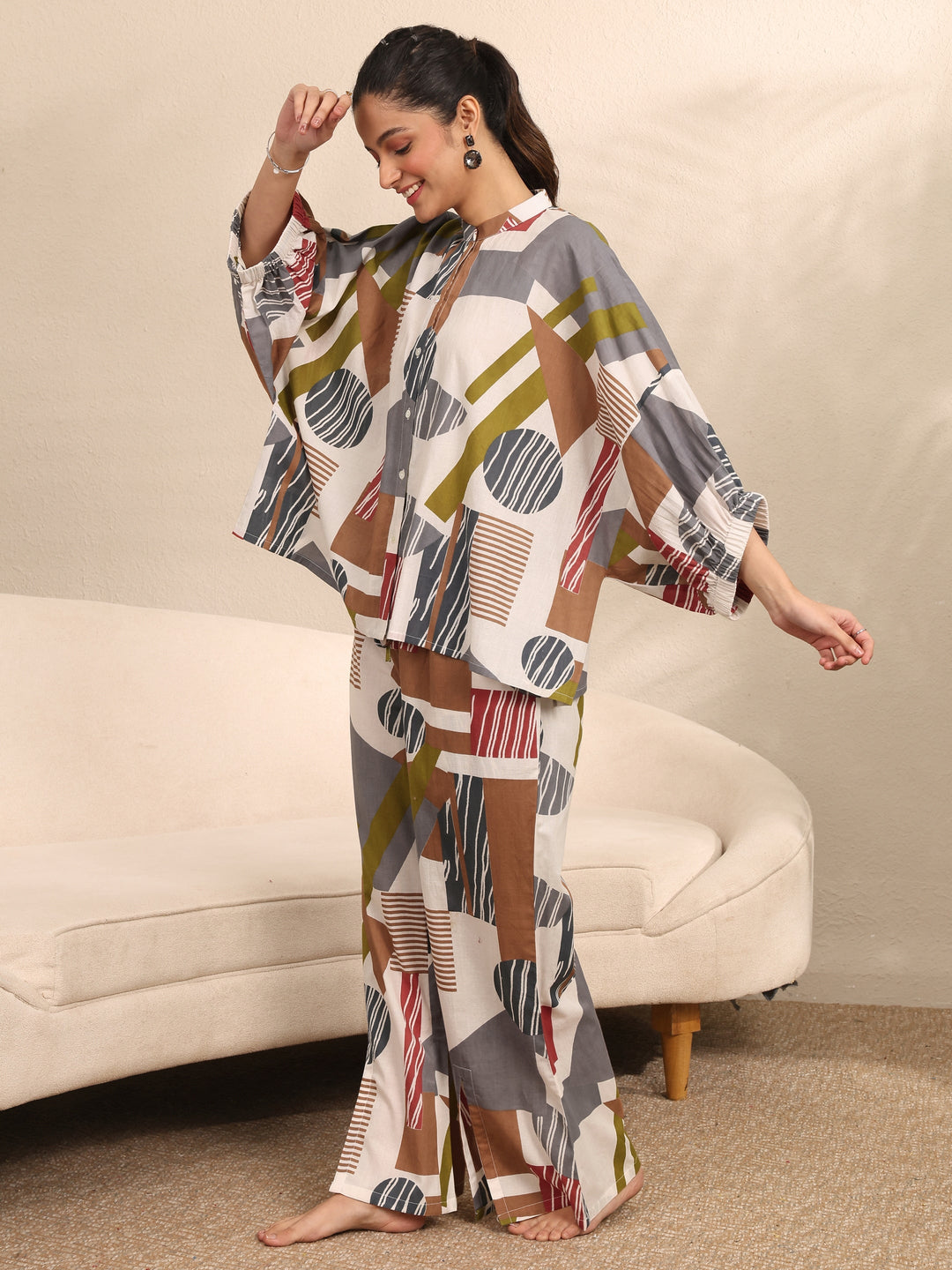  Multi Printed Cotton Night Suit 