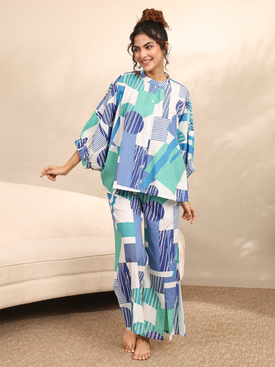  Multi Printed Cotton Night Suit 
