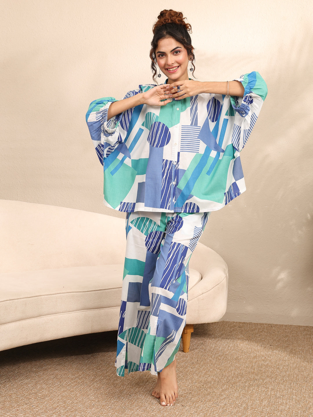  Multi Printed Cotton Night Suit 