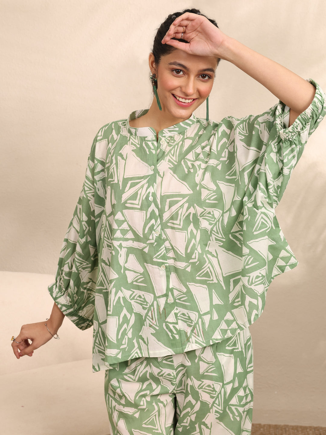  Green Printed Cotton Night Suit 
