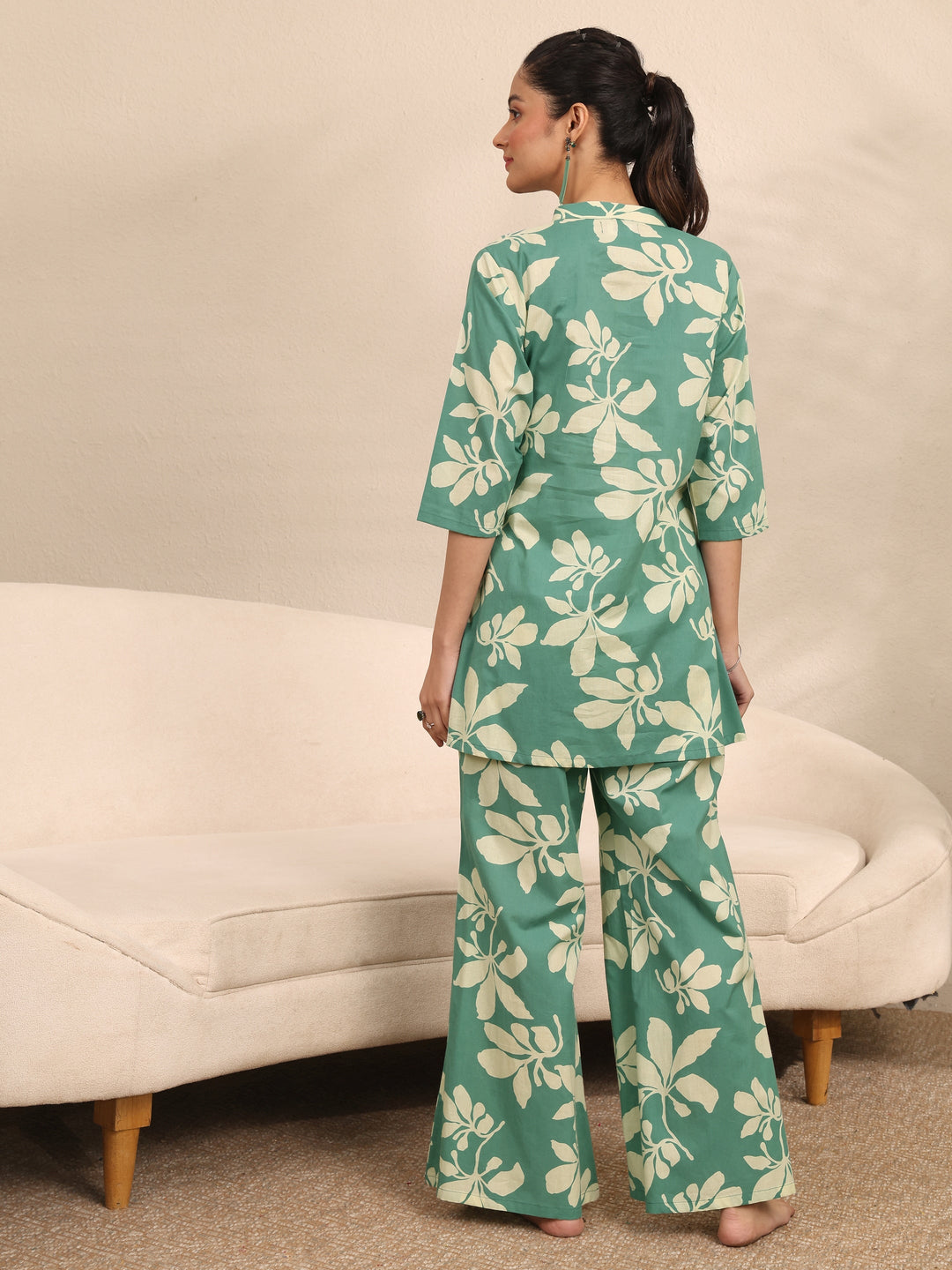  Green Printed Cotton Night Suit 