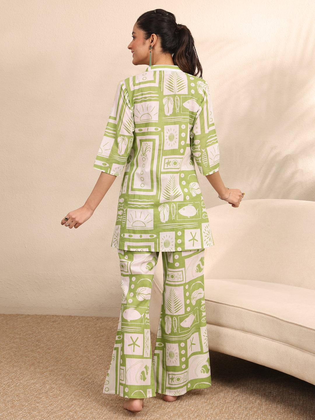  Green Printed Cotton Night Suit 