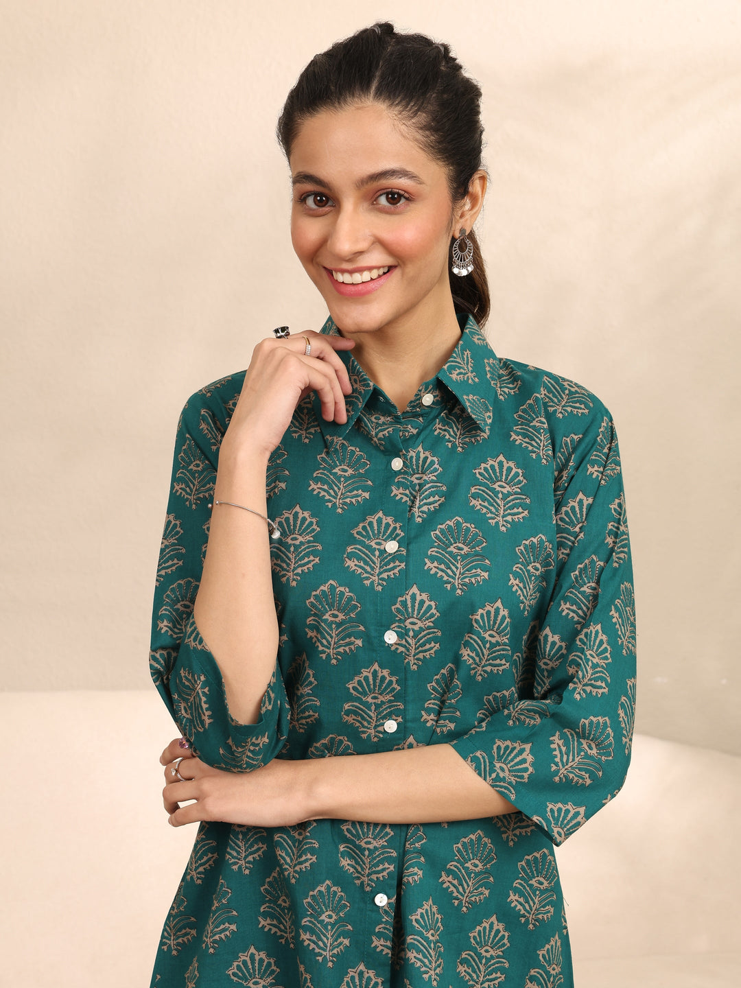  Green Printed Cotton Night Suit 