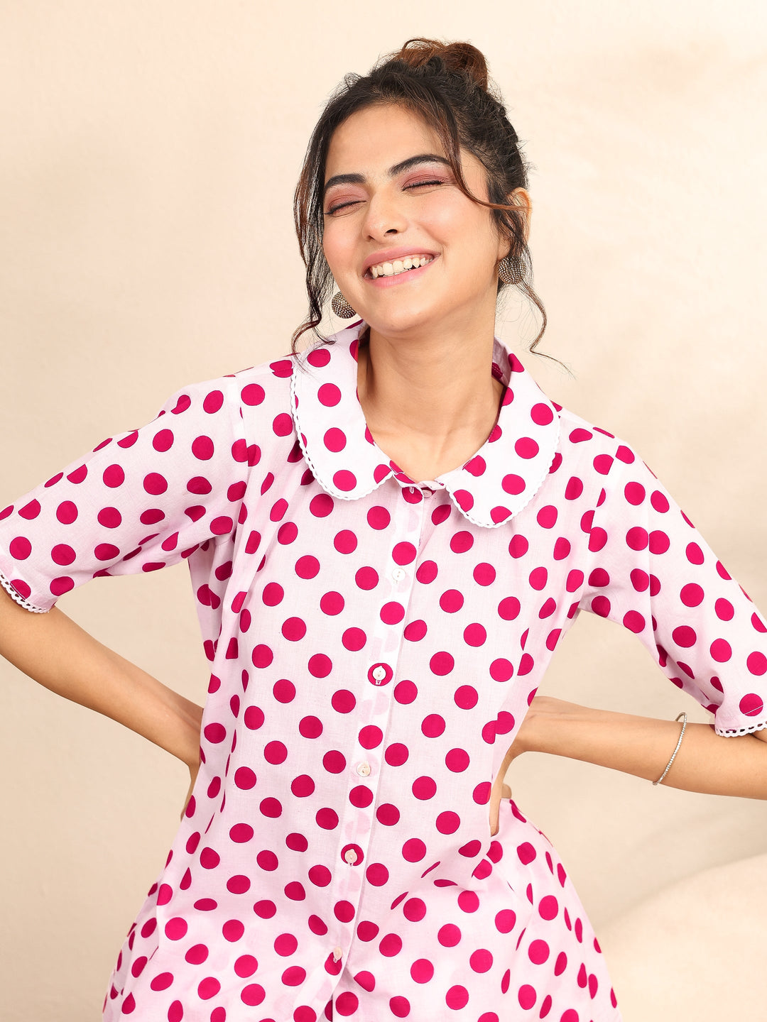  Off White Printed Cotton Night Suit 