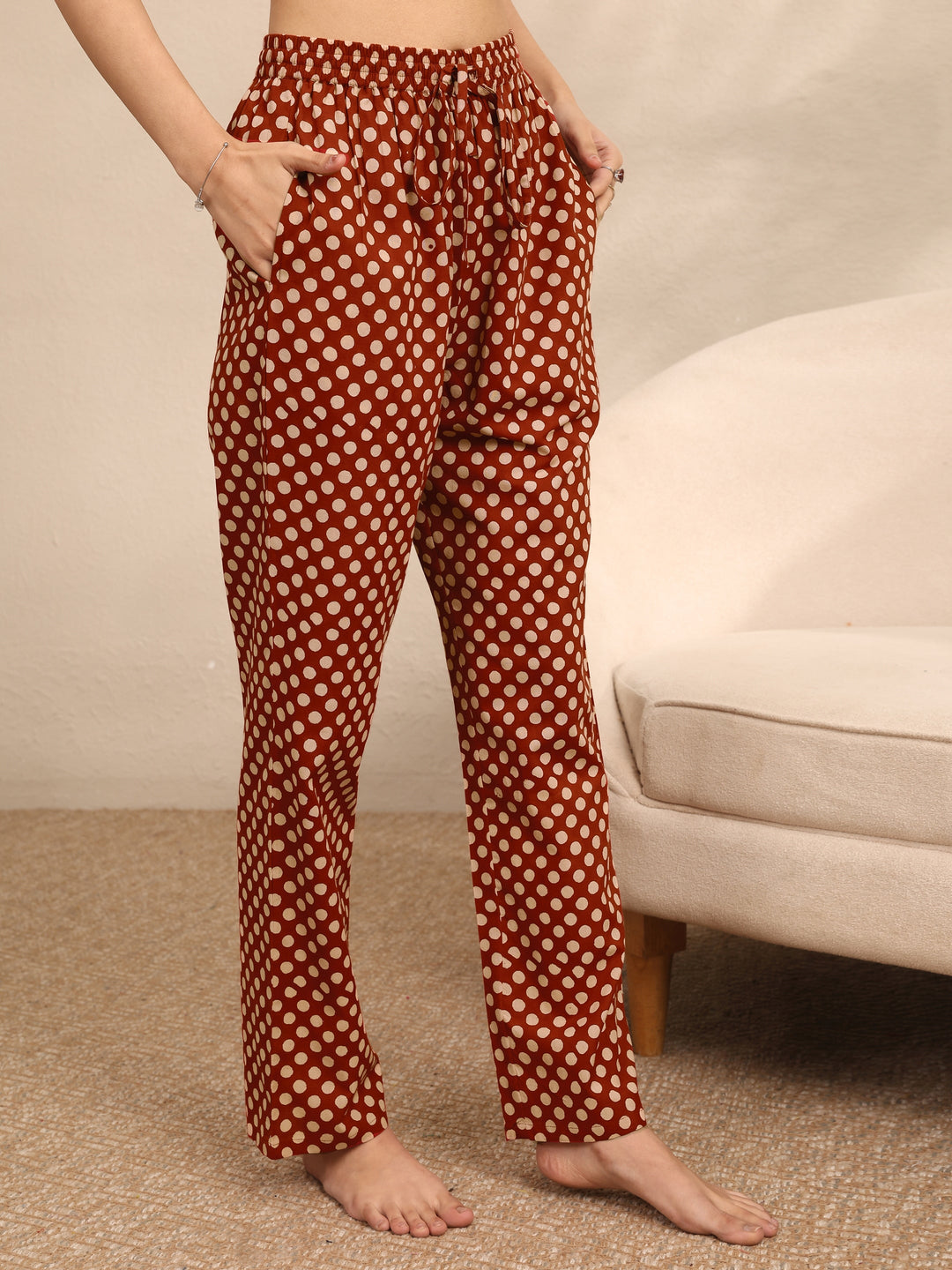  Rust Printed Cotton Night Suit 