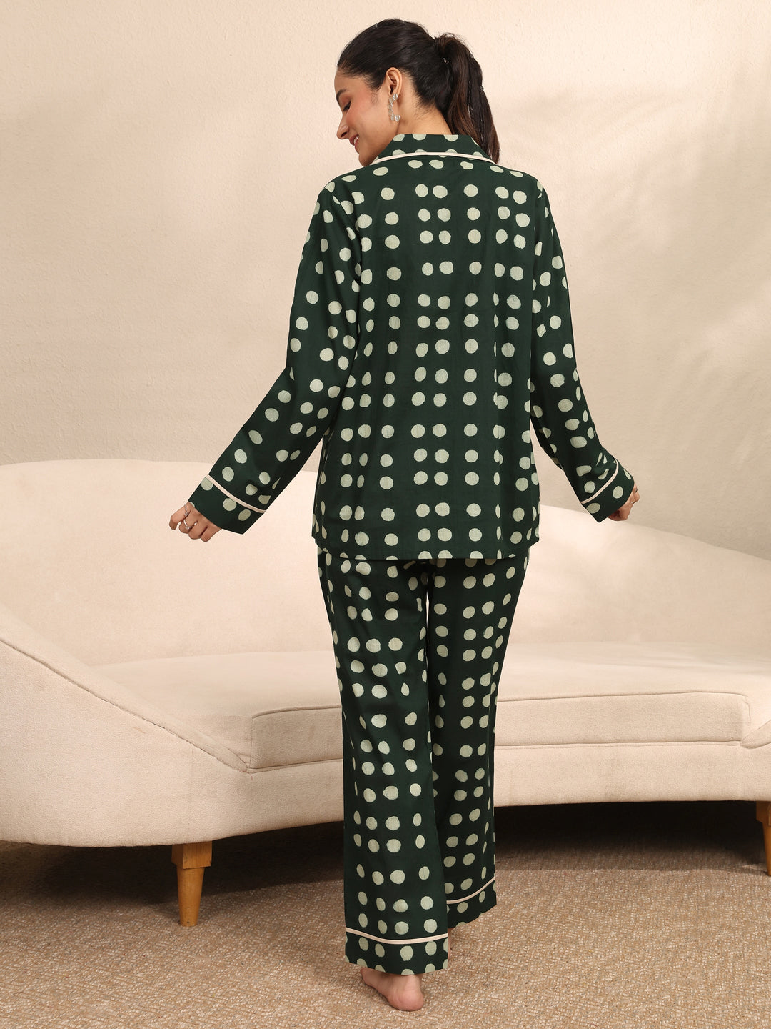  Green Printed Cotton Night Suit 