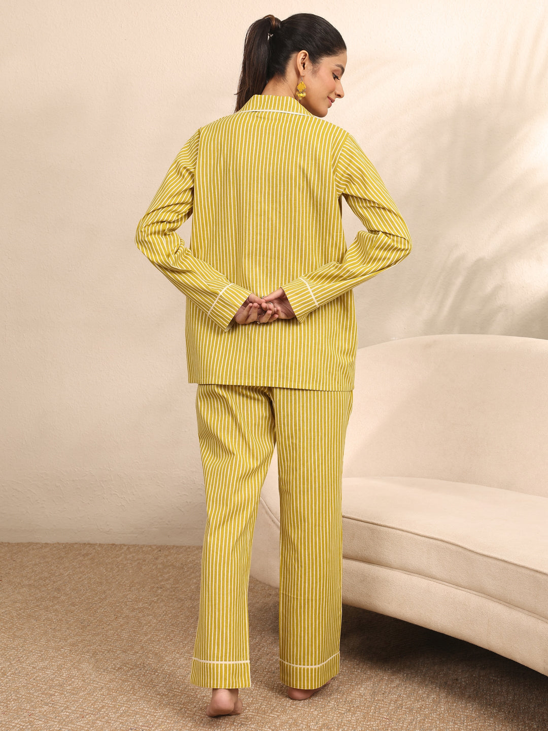  Yellow Printed Cotton Night Suit 