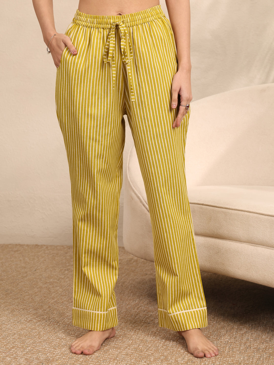  Yellow Printed Cotton Night Suit 