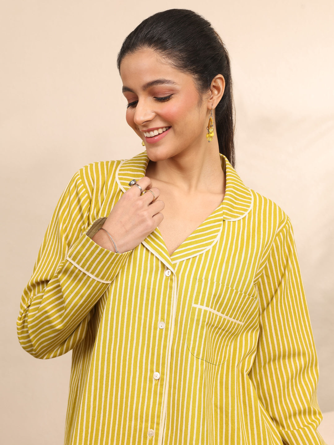  Yellow Printed Cotton Night Suit 