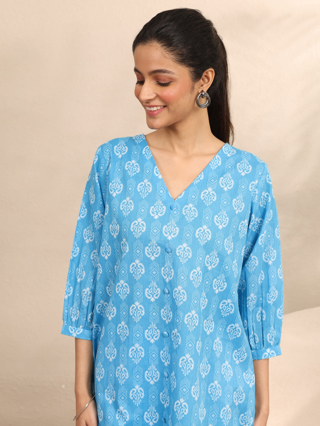  Blue Printed Cotton Night Suit 